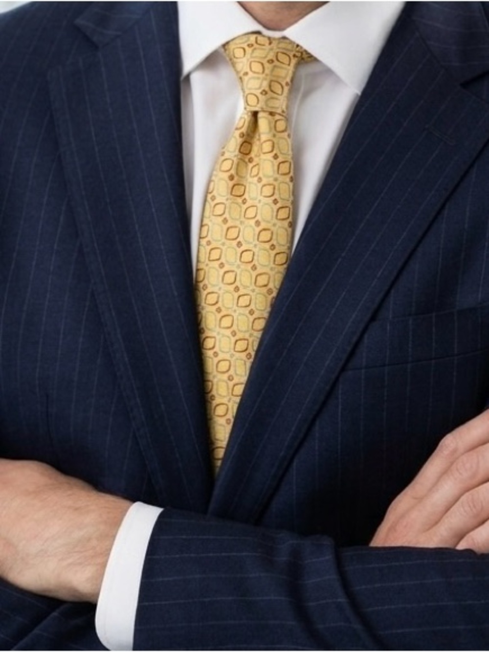 J.S. Blank & Co. New York 100% Silk Tie Yellow Geometric Square Pattern 58"